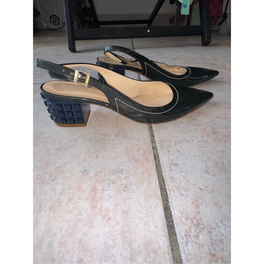 RUSSELL & Bromley Made Up Toe Cap Mid Lego Heel Suede Sling dress shoe pumps abo